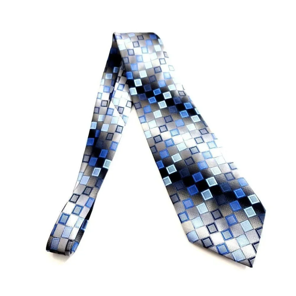 Pierre Cardin Beige Blue Woven Geometric Wide‎ Silk Tie
